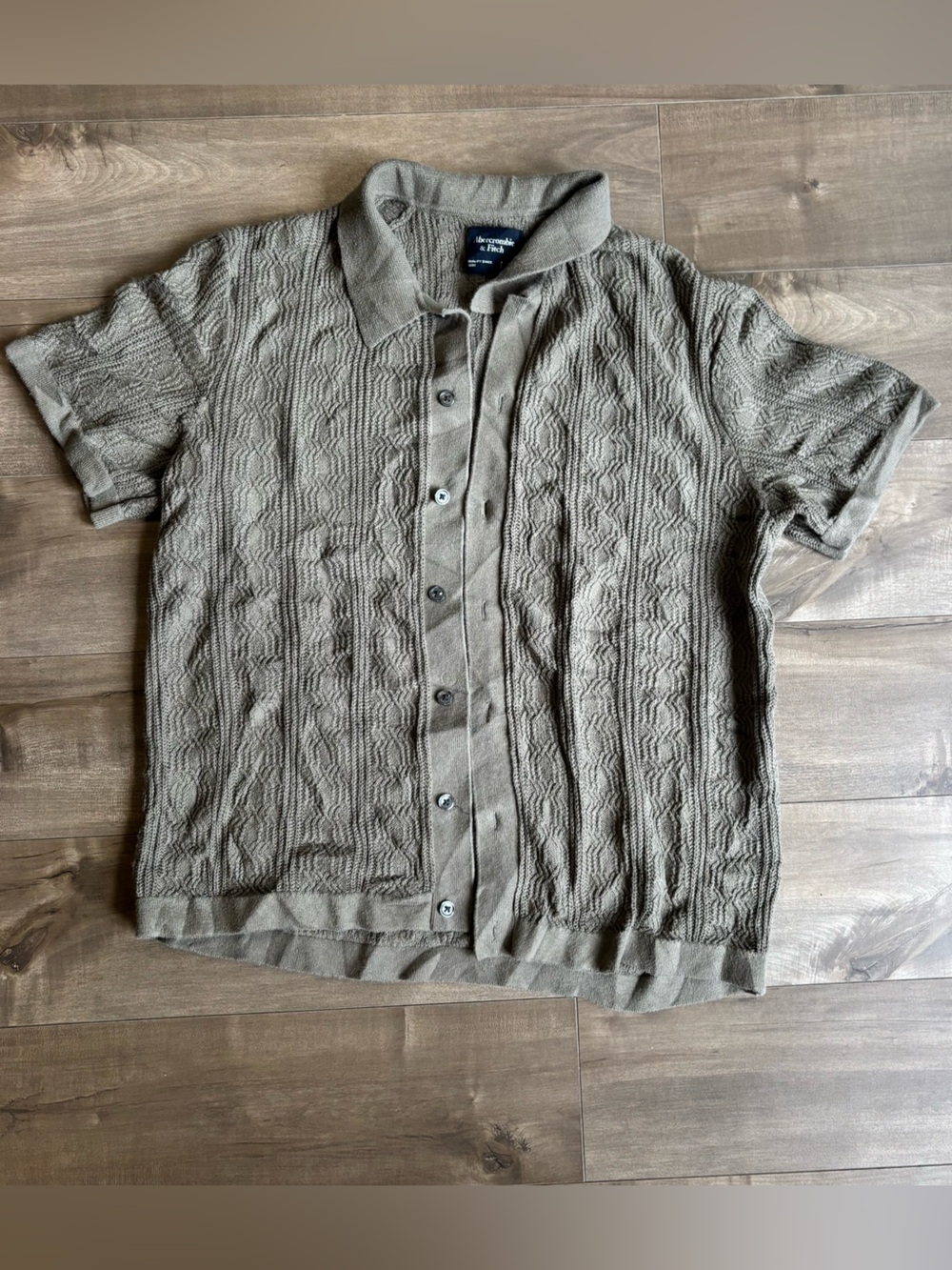 Abercrombie & Fitch Olive Taupe Cable Knit Button Up Polo - Men's Small